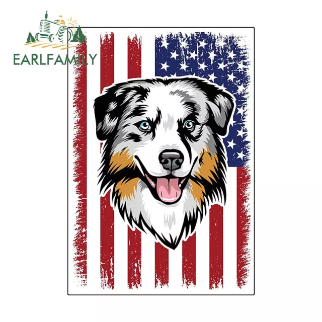 EARLFAMILY 5.1" American Flag Australian Shepherd Car Stickers Bumper Decoration