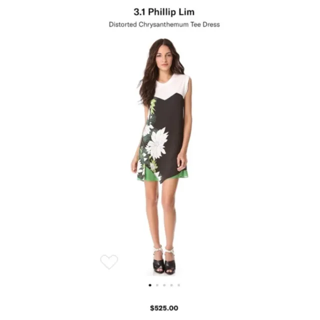 $525 3.1 Phillip Lim 2 Silk Tee Dress Distorted Chrysanthemum Black Green Floral