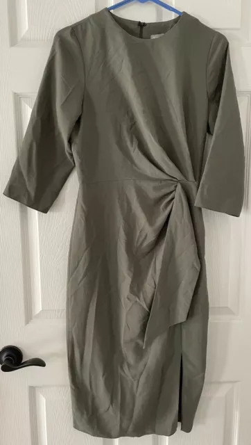 asos 3/4 Sleeve Green Midi Dress Womens Size 0 Side Slit Zip Back NWOT