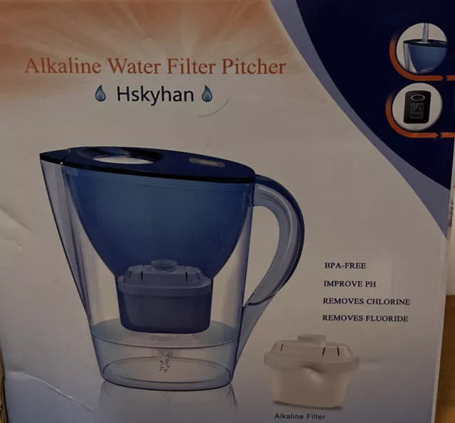 Hskyhan Alkaline Water Filter Pitcher - 3.5 Liters Improve PH, 7 Stage, Blue