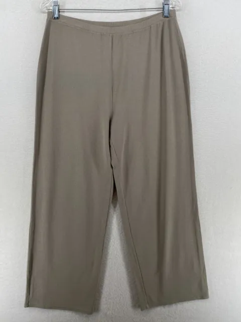 EILEEN FISHER Pants M Washable Stretch Crepe Wide Leg Elastic Waist Gray USA