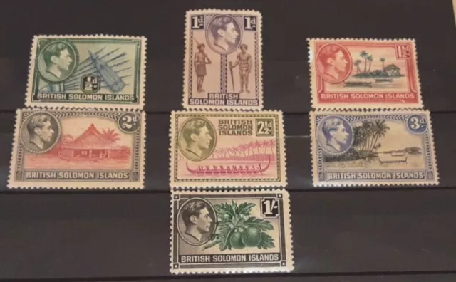 British Solomon Islands 1939 KGVI part set of 7 MNG stamps