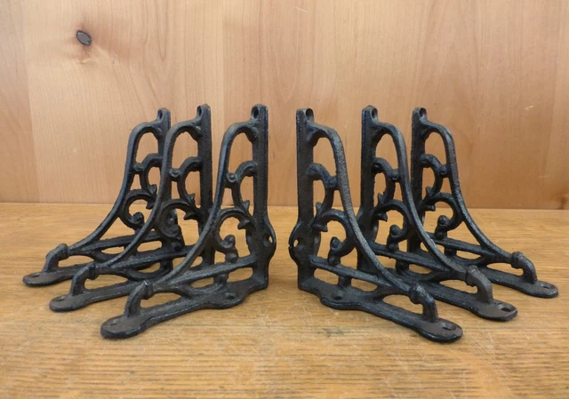 6 SMALL BROWN ANTIQUE-STYLE 4" SHELF BRACKETS CAST IRON rustic garden SCROLL