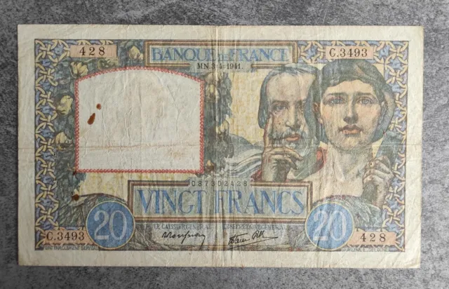 France Billet de 20 Francs Science et travail du 03/04/1941  G.3493 ref F.12/13