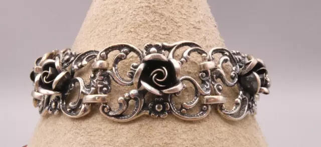 Armband Silber 925 Sterling aufwendig florales Design 60iger Jahre ROSEN