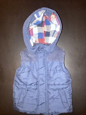Baby boy 6/9 F&F Navy Blue gilet sleeveless jacket padded fleece lined VGC