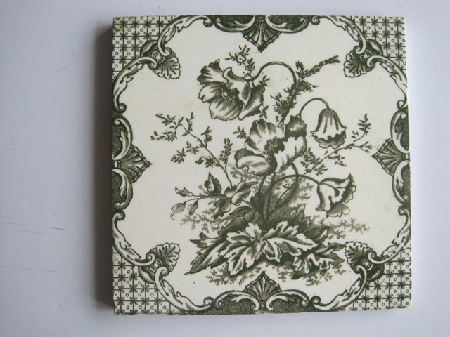Antique Victorian Lea & Boulton  Floral Transfer Print Tile C1896 -1902 Patt.443