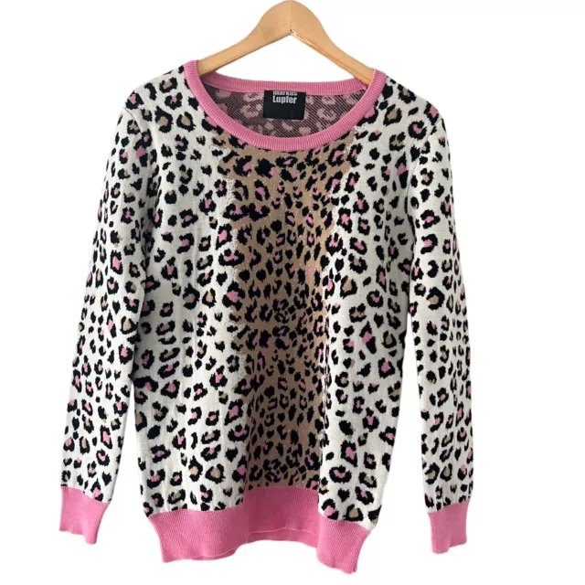 Markus Lupfer Natalie Leopard Pink Sweater Jumper Sz Small 100% Merino Wool $420