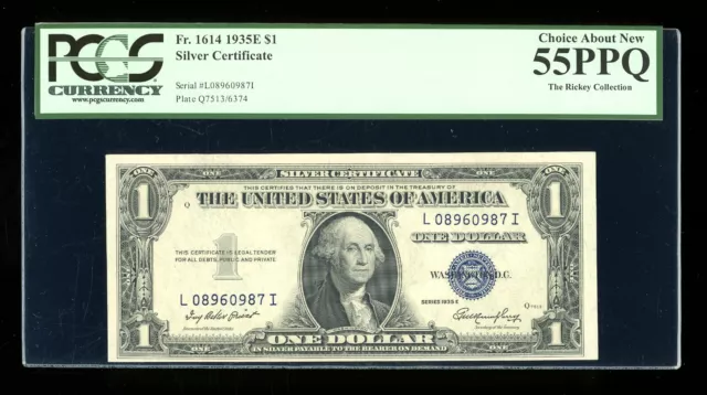 DBR 1935-E $1 Silver Fr. 1614 LI Block PCGS 55 PPQ Serial L08960987I