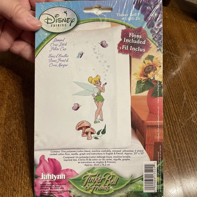 "FUNDA DE ALMOHADA DISNEY FAIRIES" - 1 Preacabado, Estampado con Hilo - ¡Nuevo en Paquete!