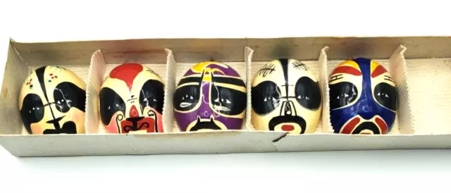 Beijing Opera Facial Make-Up In Clay Five Masks Black Purple Red White Blue