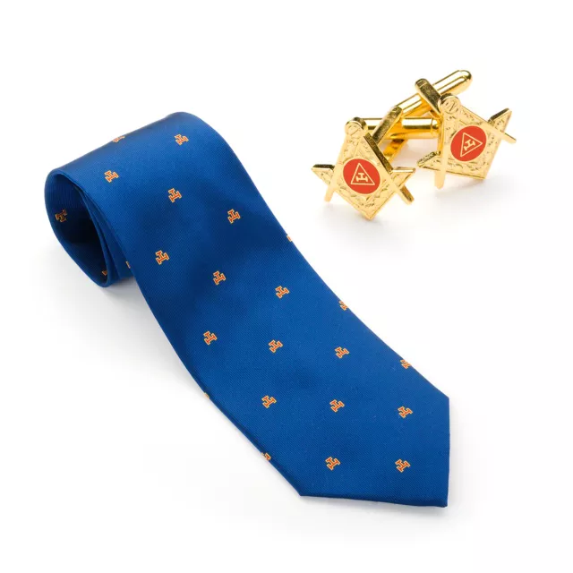 Quality New Masonic 100% Silk Woven Royal Arch Tie & Boxed RA Cufflinks