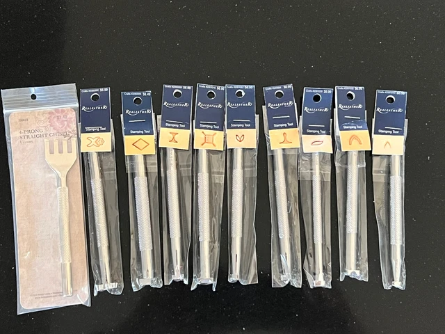 10- Estampilla de herramientas de cuero REALEATHER herramienta de metal varias formas artesanías NUEVO