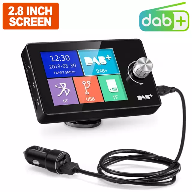 2.8" USB DAB+ Digital Radio Adapter Car FM Transmitter LCD AUX Receiver Charger