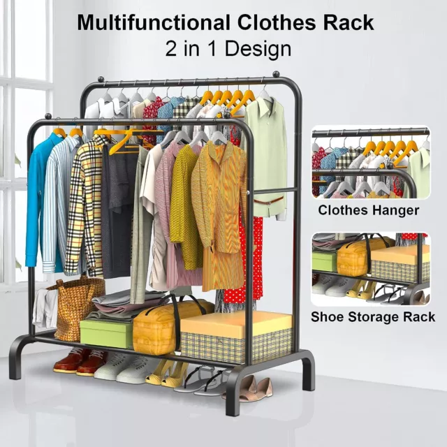 Heavy Duty Metal Double Rail Clothes Garment Hanging Rack Shelf Display Stand UK