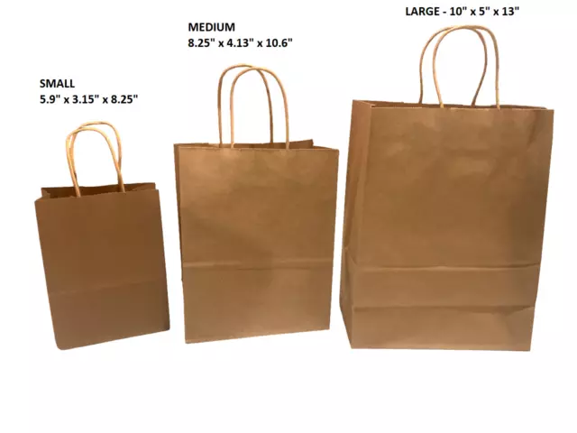 Brown Kraft Paper Gift / Shopping Bags with Handles. Available in Three Sizes