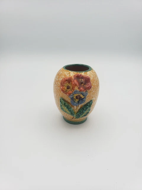 Small Italian Pottery Floral Majolica Yellow Green Red Bud Vase 3D Italy