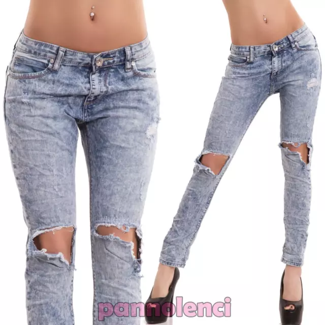 JEANS DONNA PANTALONI cavallo basso POIS vita bassa STRAPPI nuovi L965A EUR 38 90 PicClick IT