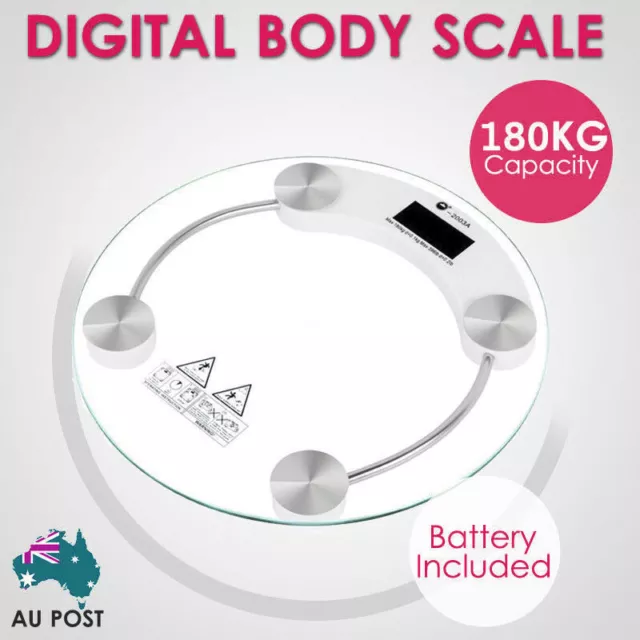 180KG Digital Body Scale LCD Glass Weight Scales Bathroom Gym Electronic CLEAR