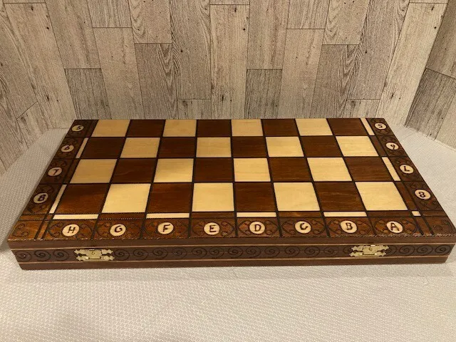 Large Handmade Wooden Chess Set 19" Hand Carved Board Pieces Full Vintage Game