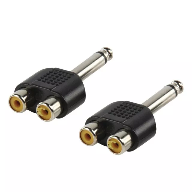 Professional Grade 6 35mm Mono 14 Plug to 2 * RCA Female Adapters (2 Pack)