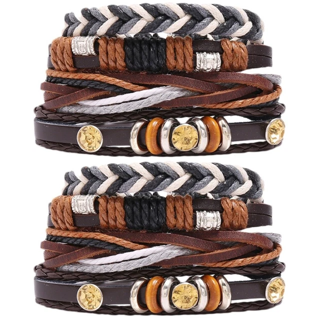 8 Pcs Wrist Chain Stretch Beaded Bangles Bracelet Weaving for Men and Women Man