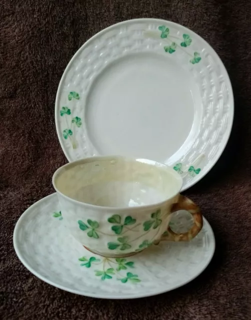 Belleek Fourth Period First Green Mark Shamrock Trio c.1946-1955