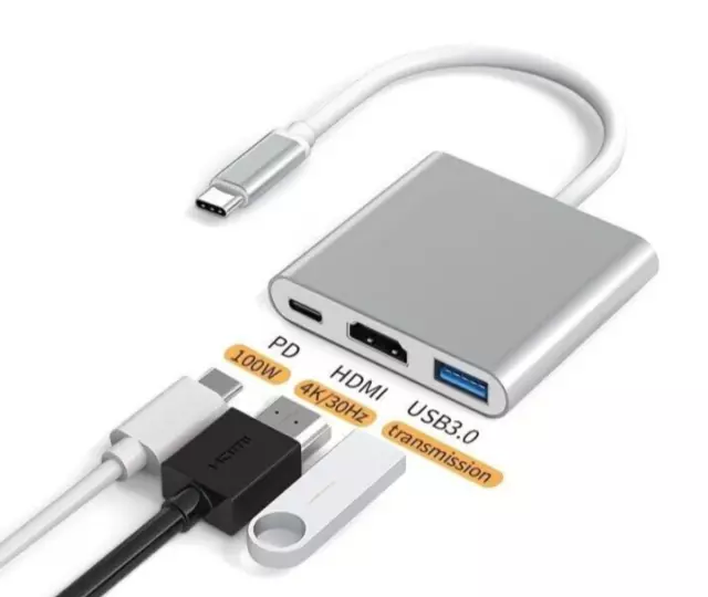 3 in1 Type C to USB-C 4K HDMI USB 3.0 Hub Adapter Cable Lead For Macbook Samsung