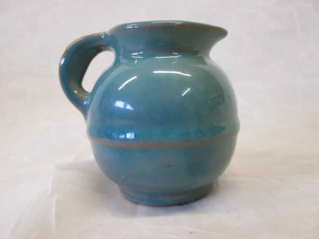 FRANKOMA Pottery Turquoise Blue Green 2.25" t MINI GUERNSEY PITCHER Ada Clay 550