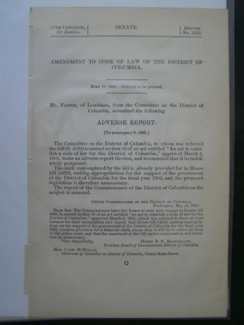 Government Report 1902 Amendment to Code of Law of the District of Columbia