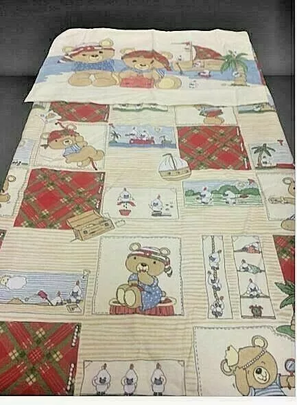 Cute Teddy Bears patterned flannelette cot/toddler duvet cover and pillowcase