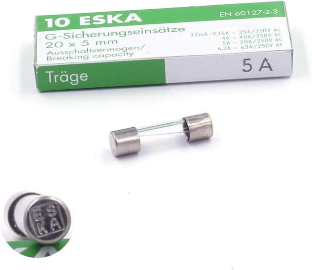 10X Fusible Temporisé (T) En Verre 5A / 250VAC 5X20Mm