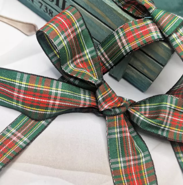 10,15,25,50mm width Red and Green Scottish Tartan Plaid Linen 2Side Check Ribbon 3