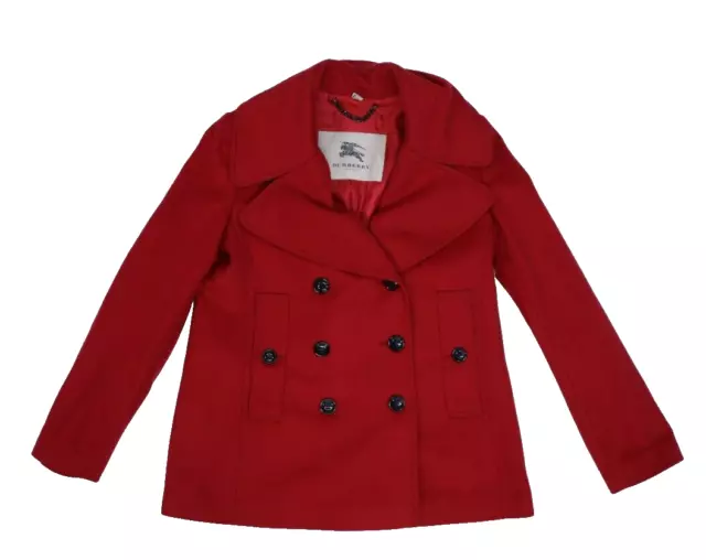 BURBERRY LONDON WOMENS Red Wool Cashmere Double Breasted Peacoat Coat ...