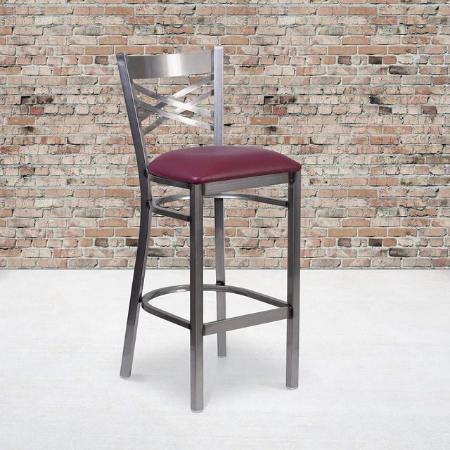 2 Pk. HERCULES Series Clear Coated ''X'' Back Metal Restaurant Barstool - Burgun