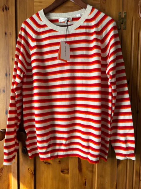 Chinti & Parker red orange white striped jumper, cashmere and wool, size S, BNWT