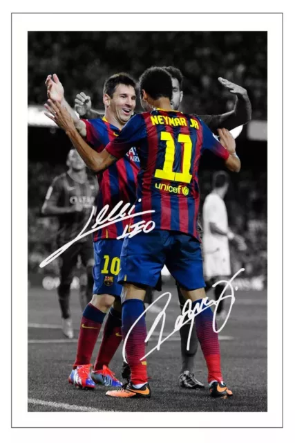 Lionel Messi & Neymar Jr Barcelona Autograph Signed Photo Print Soccer