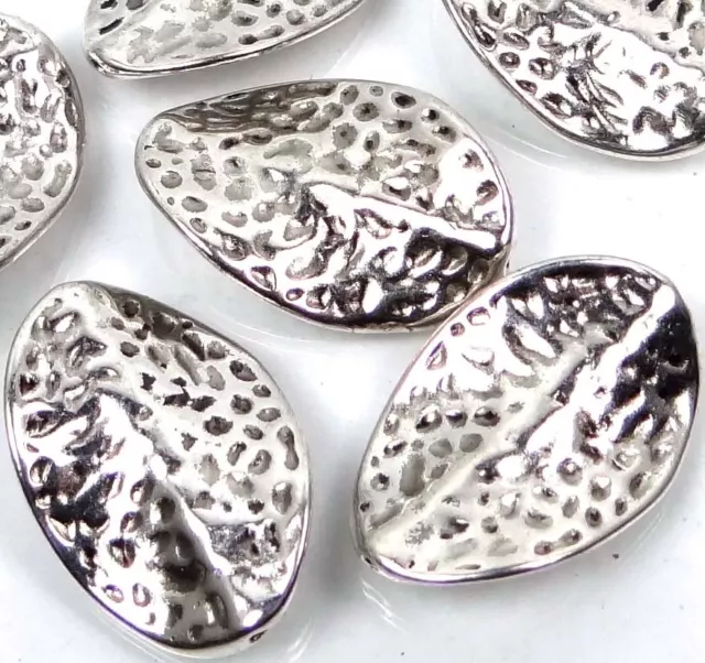 6 Antique Silver Pewter Hammered Twist Oval Beads 27x18mm