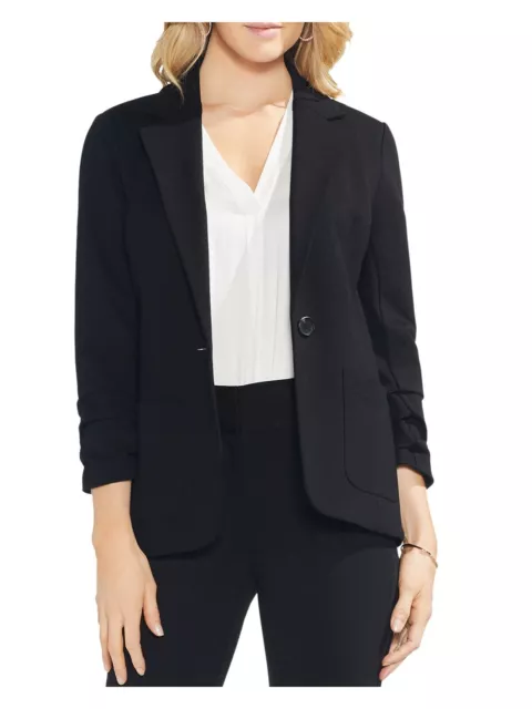 VINCE CAMUTO Womens Black 3/4 Sleeve Notched Collar Button Blazer Jacket L