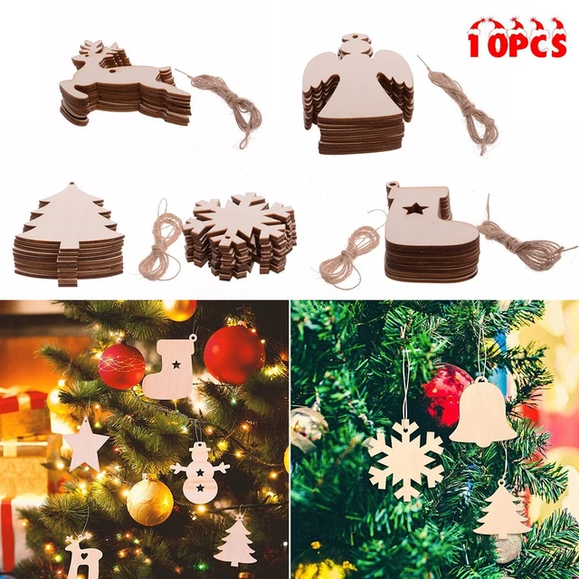 Pack de 10 décorations d'arbre de Noël en bois de surface lisse pour l'artisan