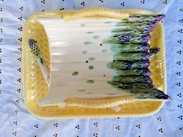 ancien plat et égouttoir à asperges en céramique