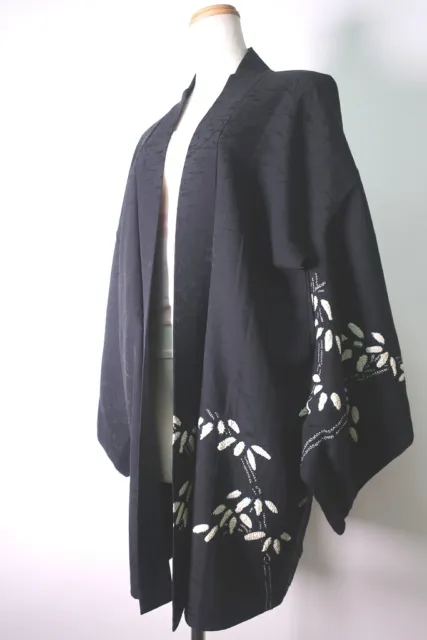 8802A3 Silk Vintage Japanese Kimono Haori Jacket Bamboo Shibori
