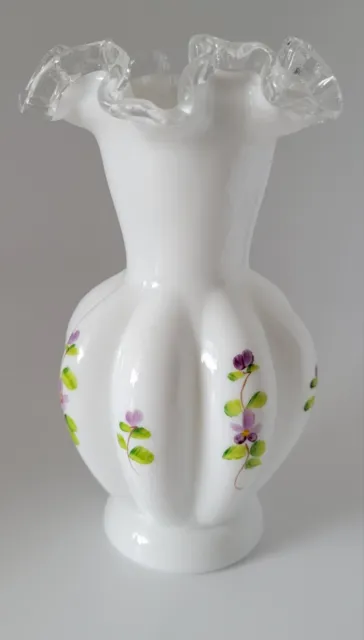 Fenton Hand Painted Violets In The Snow Vase 6” Artist Signed