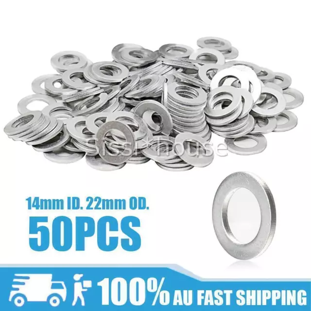 50X Car Engine Oil Crush Washers Drain Plug Gaskets 14mm ID. 22mm OD. Aluminum A