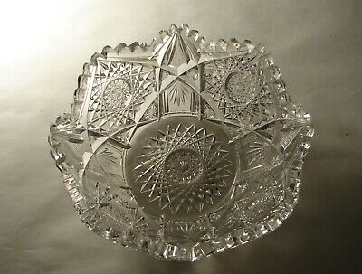 Antique ABP American Brilliant Cut Glass Crystal Bowl Hobstars design 8"