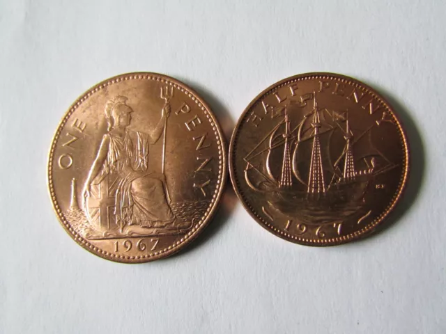 1967 Queen Elizabeth Ii One Penny And  Halfpenny Coins Uncirculated. Free Post.