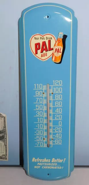 "PAL ADE SODA" METAL ADVERTISING THERMOMETER, (17"x 5") VERY NICE Limited Prod