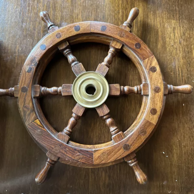 12"Nautical wooden brass ship pirate wall Marine boat steering wheel Decorative