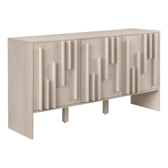 55" 3-Door Vertical Detail Wood Sideboard - Ivory Oak