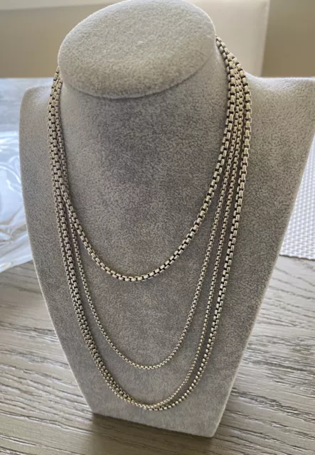 David Yurman Box Chain Necklace With Silver Logo 26”Long 3.6mm Sterling Silver